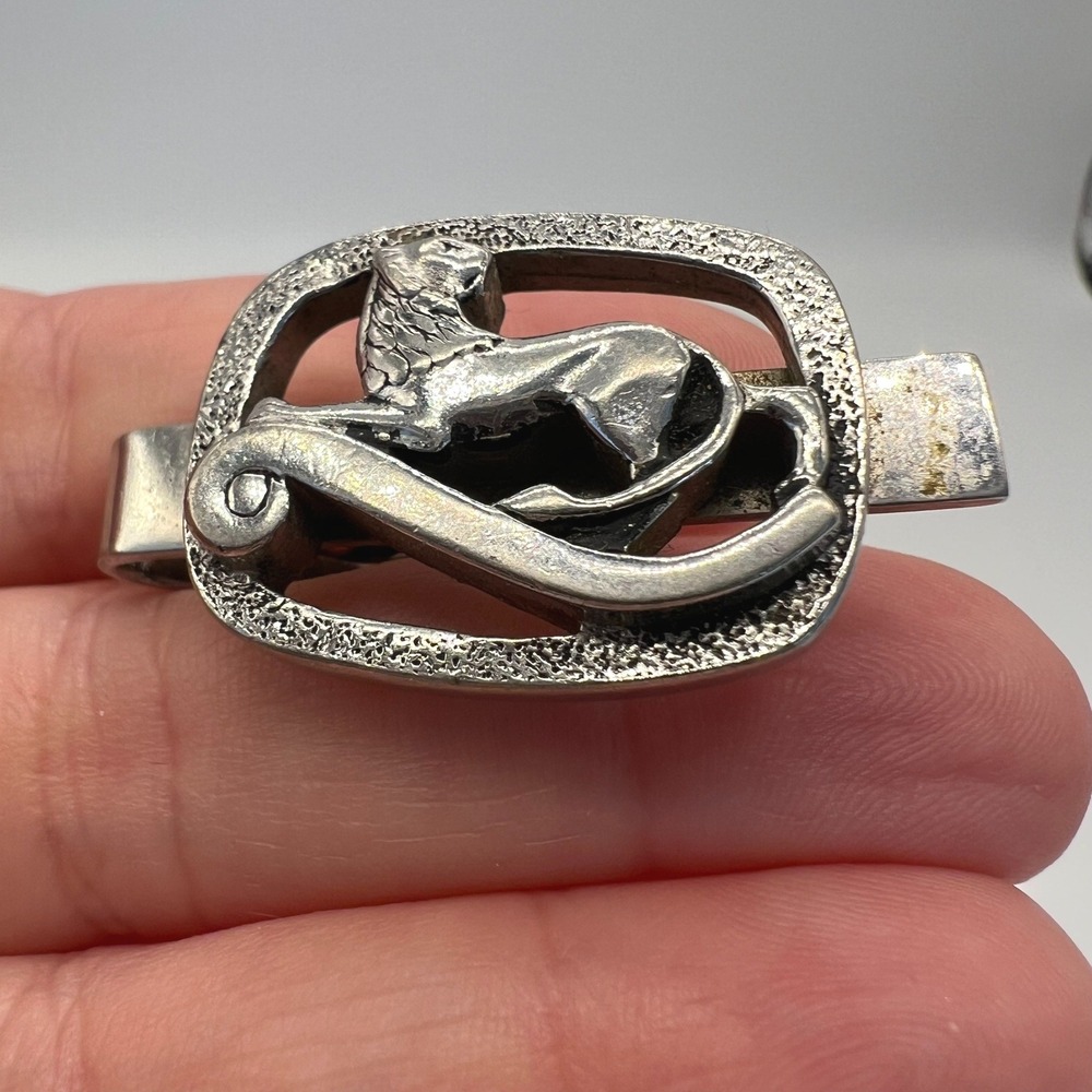 Swank Silvertone Lion‎ Tie Slide Holder 753 Vintage Suit Formal Classic Evening